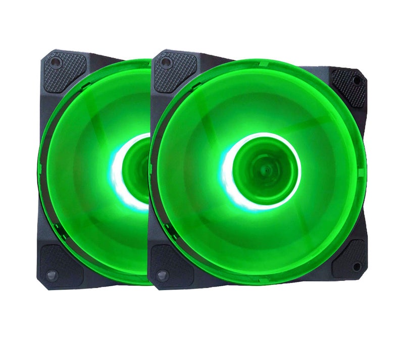 APEVIA CO212L-GN Cosmos 120mm Green LED Ultra Silent Case Fan w/ 16 LEDs & Anti-Vibration Rubber Pads (2 Pk) - Image 1